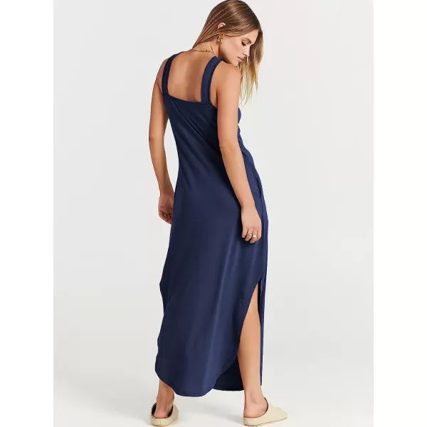 imageANRABESS Womens Casual Loose Sleeveless Beach Dress Criss Cross Slit Side Summer Maxi Sun DressesNavy Blue