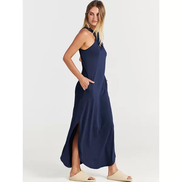 imageANRABESS Womens Casual Loose Sleeveless Beach Dress Criss Cross Slit Side Summer Maxi Sun DressesNavy Blue
