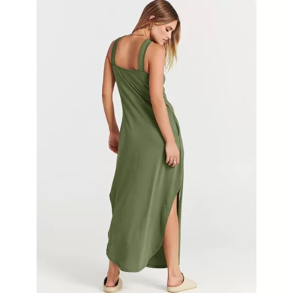 imageANRABESS Womens Casual Loose Sleeveless Beach Dress Criss Cross Slit Side Summer Maxi Sun DressesOlive