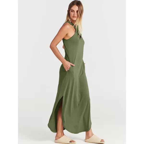 imageANRABESS Womens Casual Loose Sleeveless Beach Dress Criss Cross Slit Side Summer Maxi Sun DressesOlive