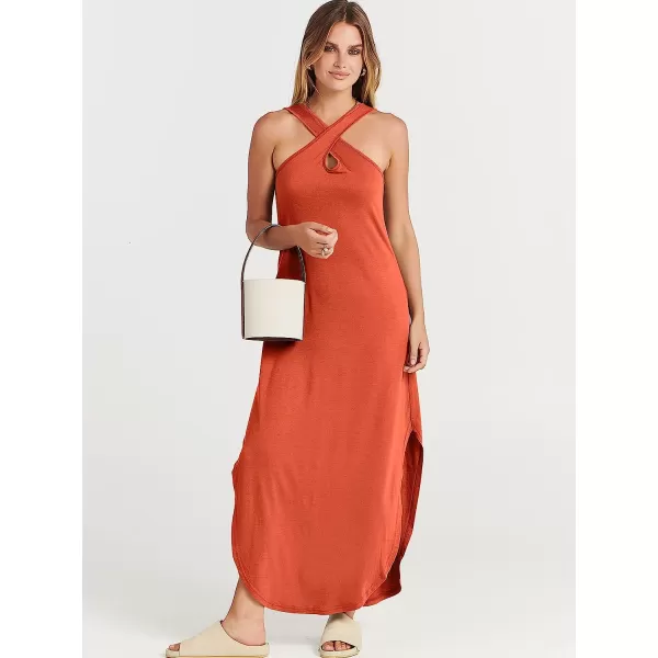 imageANRABESS Womens Casual Loose Sleeveless Beach Dress Criss Cross Slit Side Summer Maxi Sun DressesOrange