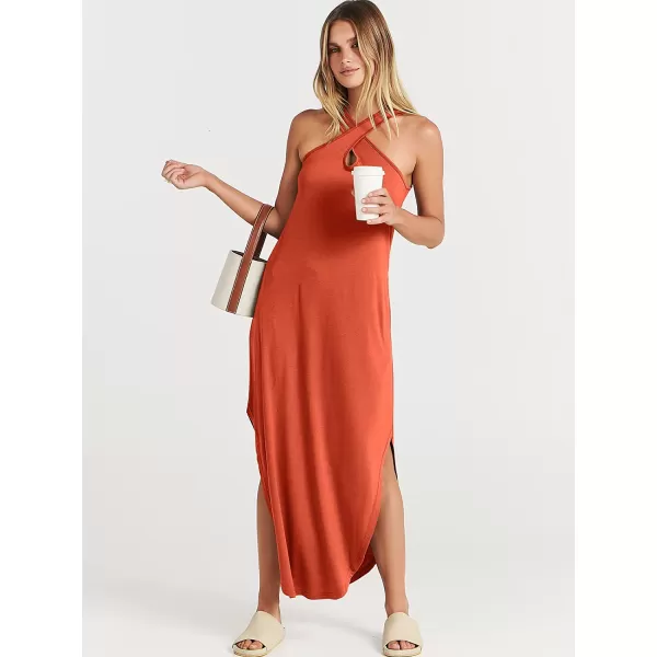imageANRABESS Womens Casual Loose Sleeveless Beach Dress Criss Cross Slit Side Summer Maxi Sun DressesOrange