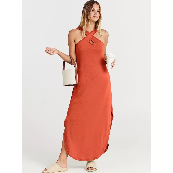 imageANRABESS Womens Casual Loose Sleeveless Beach Dress Criss Cross Slit Side Summer Maxi Sun DressesOrange