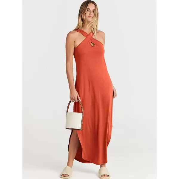 imageANRABESS Womens Casual Loose Sleeveless Beach Dress Criss Cross Slit Side Summer Maxi Sun DressesOrange