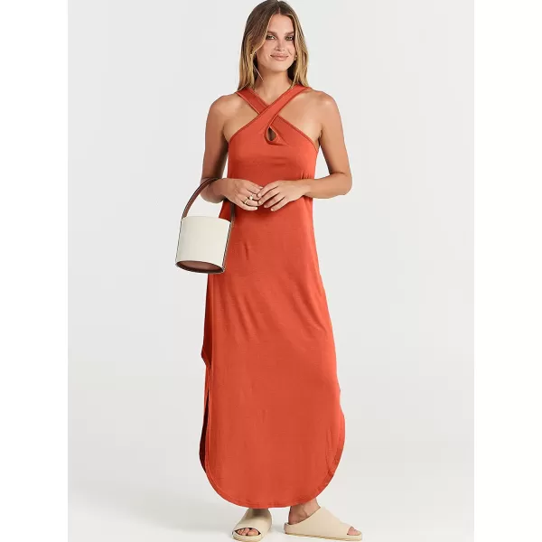 imageANRABESS Womens Casual Loose Sleeveless Beach Dress Criss Cross Slit Side Summer Maxi Sun DressesOrange