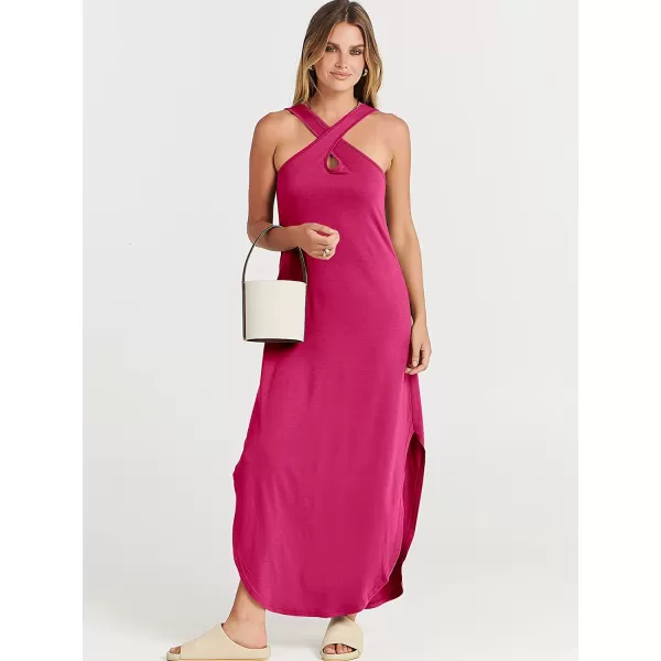 imageANRABESS Womens Casual Loose Sleeveless Beach Dress Criss Cross Slit Side Summer Maxi Sun DressesPink