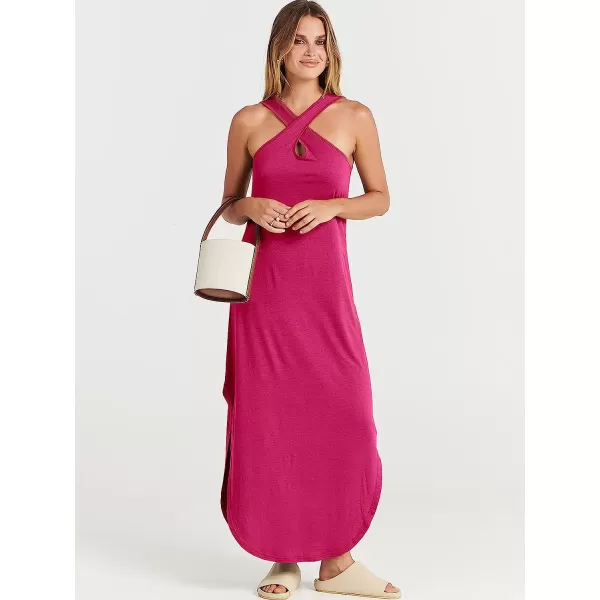 imageANRABESS Womens Casual Loose Sleeveless Beach Dress Criss Cross Slit Side Summer Maxi Sun DressesPink