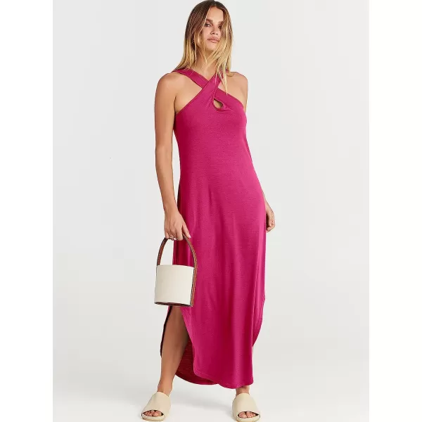 imageANRABESS Womens Casual Loose Sleeveless Beach Dress Criss Cross Slit Side Summer Maxi Sun DressesPink