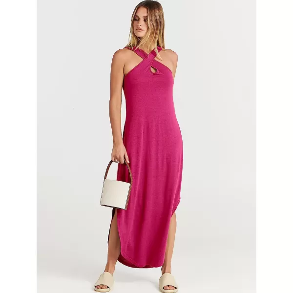 imageANRABESS Womens Casual Loose Sleeveless Beach Dress Criss Cross Slit Side Summer Maxi Sun DressesPink