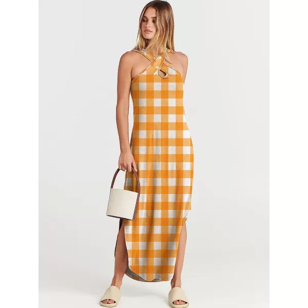 imageANRABESS Womens Casual Loose Sleeveless Beach Dress Criss Cross Slit Side Summer Maxi Sun DressesPlaid 01
