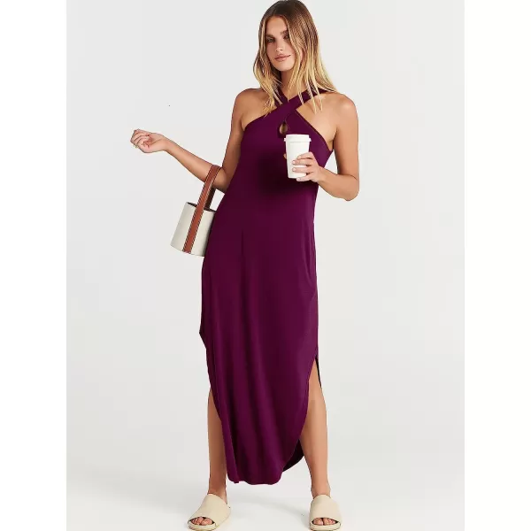 imageANRABESS Womens Casual Loose Sleeveless Beach Dress Criss Cross Slit Side Summer Maxi Sun DressesPurple