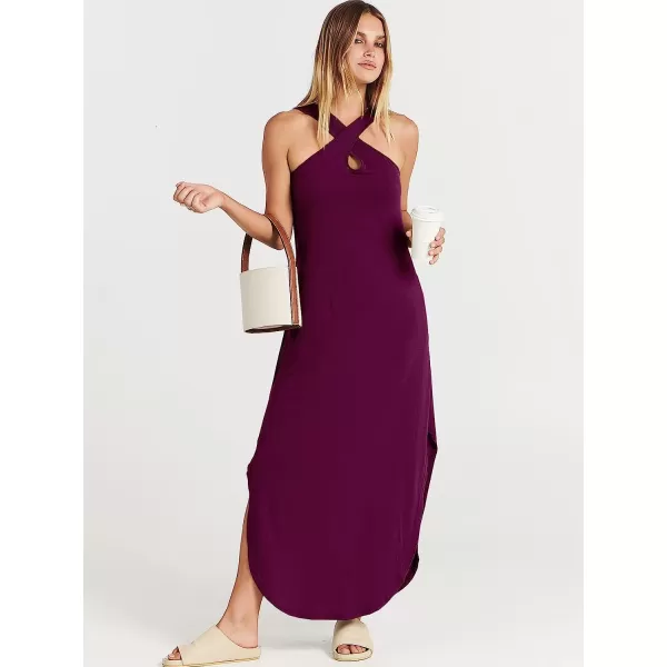 imageANRABESS Womens Casual Loose Sleeveless Beach Dress Criss Cross Slit Side Summer Maxi Sun DressesPurple
