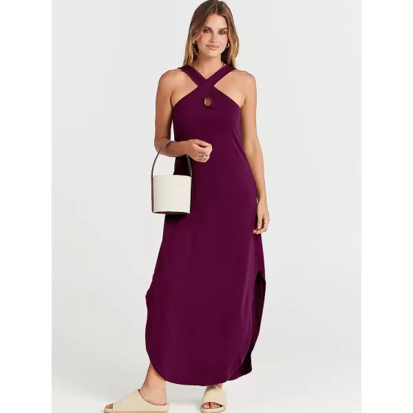 imageANRABESS Womens Casual Loose Sleeveless Beach Dress Criss Cross Slit Side Summer Maxi Sun DressesPurple
