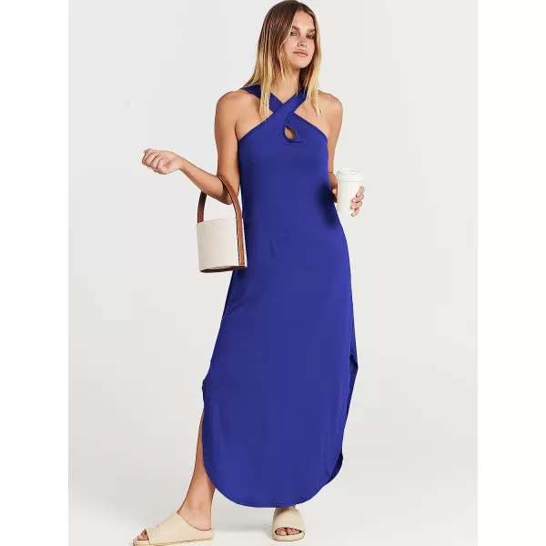 imageANRABESS Womens Casual Loose Sleeveless Beach Dress Criss Cross Slit Side Summer Maxi Sun DressesRoyal Blue