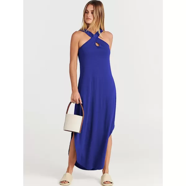 imageANRABESS Womens Casual Loose Sleeveless Beach Dress Criss Cross Slit Side Summer Maxi Sun DressesRoyal Blue