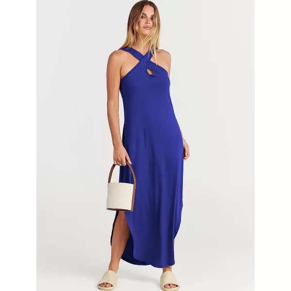 imageANRABESS Womens Casual Loose Sleeveless Beach Dress Criss Cross Slit Side Summer Maxi Sun DressesRoyal Blue