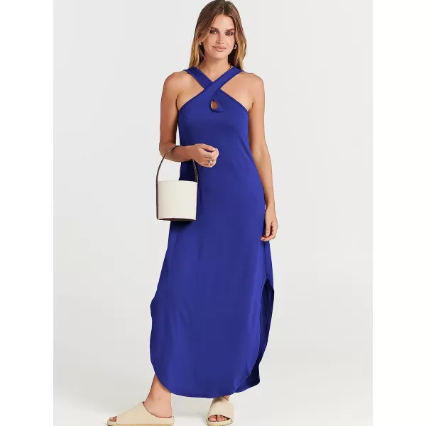 imageANRABESS Womens Casual Loose Sleeveless Beach Dress Criss Cross Slit Side Summer Maxi Sun DressesRoyal Blue