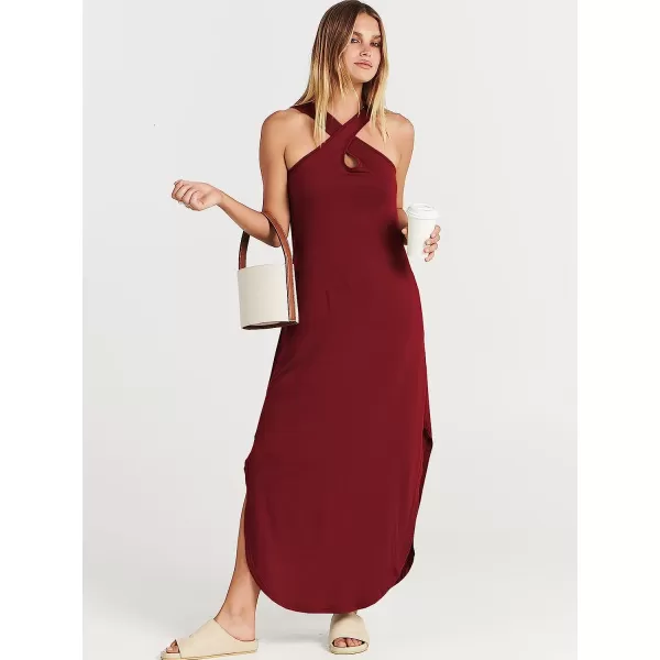 imageANRABESS Womens Casual Loose Sleeveless Beach Dress Criss Cross Slit Side Summer Maxi Sun DressesWine Red