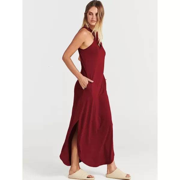 imageANRABESS Womens Casual Loose Sleeveless Beach Dress Criss Cross Slit Side Summer Maxi Sun DressesWine Red