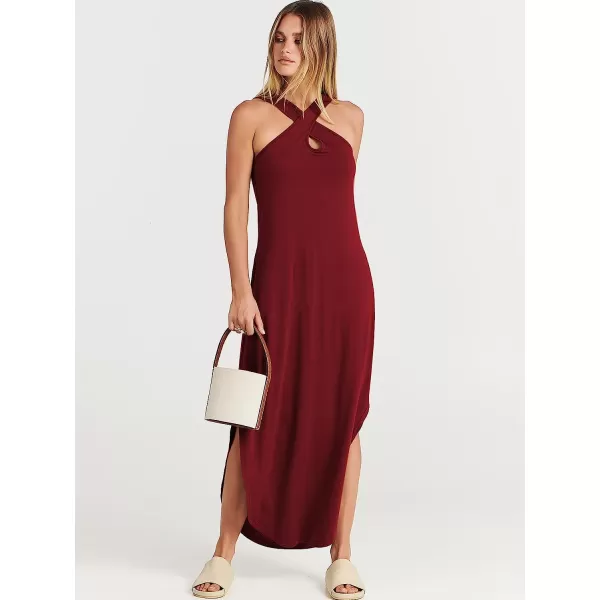 imageANRABESS Womens Casual Loose Sleeveless Beach Dress Criss Cross Slit Side Summer Maxi Sun DressesWine Red
