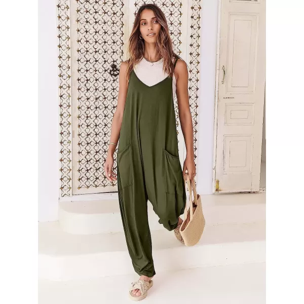 imageANRABESS Womens Casual Loose Sleeveless Jumpsuits Adjustbale Spaghetti Strap V Neck Harem Long Pants Overalls with PocketsArmy Green