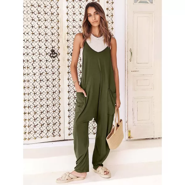 imageANRABESS Womens Casual Loose Sleeveless Jumpsuits Adjustbale Spaghetti Strap V Neck Harem Long Pants Overalls with PocketsArmy Green