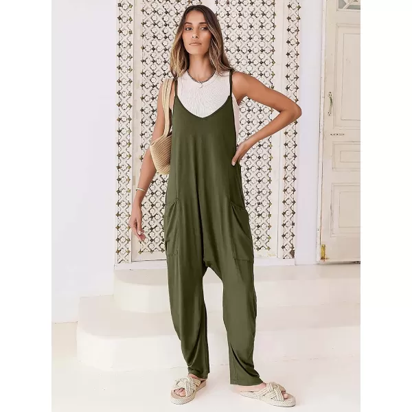 imageANRABESS Womens Casual Loose Sleeveless Jumpsuits Adjustbale Spaghetti Strap V Neck Harem Long Pants Overalls with PocketsArmy Green