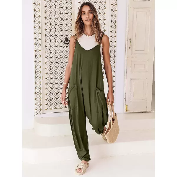 imageANRABESS Womens Casual Loose Sleeveless Jumpsuits Adjustbale Spaghetti Strap V Neck Harem Long Pants Overalls with PocketsArmy Green