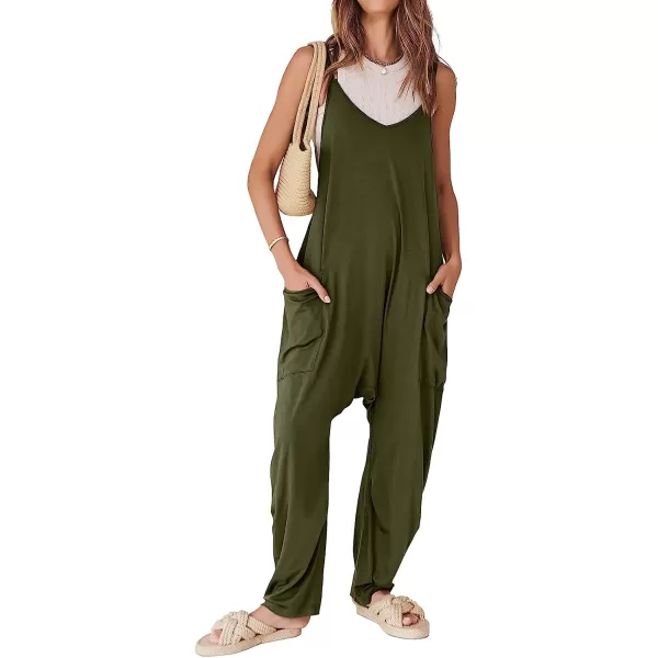 imageANRABESS Womens Casual Loose Sleeveless Jumpsuits Adjustbale Spaghetti Strap V Neck Harem Long Pants Overalls with PocketsArmy Green