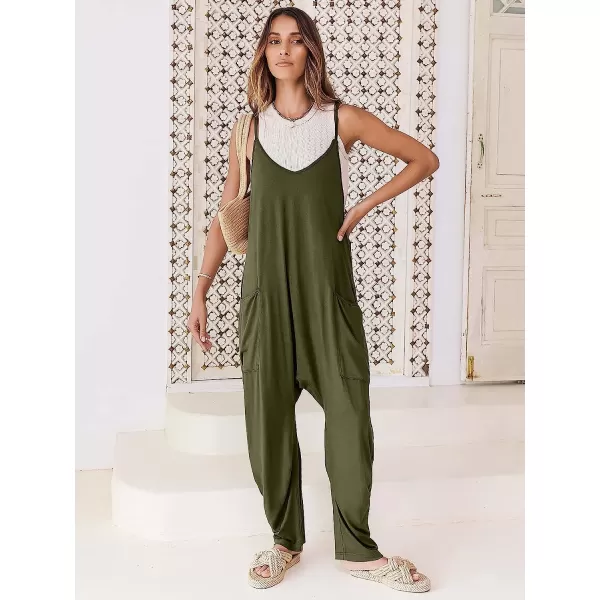 imageANRABESS Womens Casual Loose Sleeveless Jumpsuits Adjustbale Spaghetti Strap V Neck Harem Long Pants Overalls with PocketsArmy Green