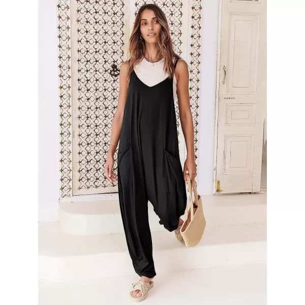imageANRABESS Womens Casual Loose Sleeveless Jumpsuits Adjustbale Spaghetti Strap V Neck Harem Long Pants Overalls with PocketsBlack