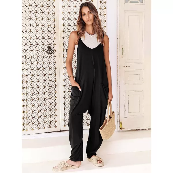 imageANRABESS Womens Casual Loose Sleeveless Jumpsuits Adjustbale Spaghetti Strap V Neck Harem Long Pants Overalls with PocketsBlack