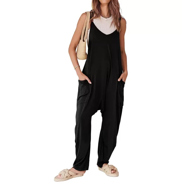 imageANRABESS Womens Casual Loose Sleeveless Jumpsuits Adjustbale Spaghetti Strap V Neck Harem Long Pants Overalls with PocketsBlack