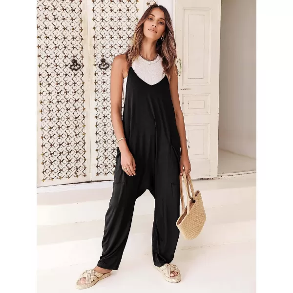 imageANRABESS Womens Casual Loose Sleeveless Jumpsuits Adjustbale Spaghetti Strap V Neck Harem Long Pants Overalls with PocketsBlack