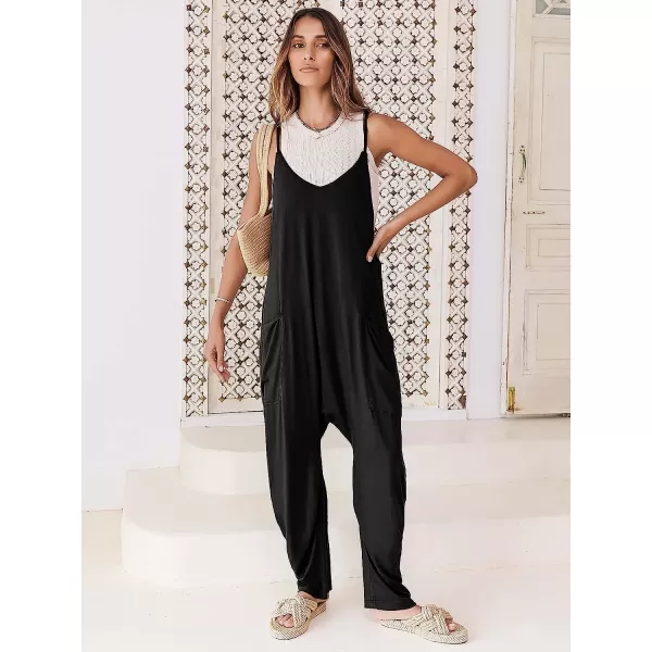 imageANRABESS Womens Casual Loose Sleeveless Jumpsuits Adjustbale Spaghetti Strap V Neck Harem Long Pants Overalls with PocketsBlack