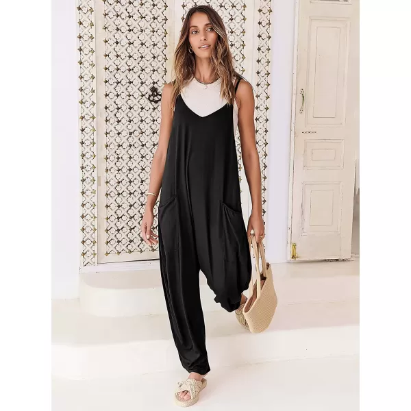 imageANRABESS Womens Casual Loose Sleeveless Jumpsuits Adjustbale Spaghetti Strap V Neck Harem Long Pants Overalls with PocketsBlack