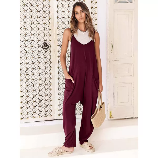 imageANRABESS Womens Casual Loose Sleeveless Jumpsuits Adjustbale Spaghetti Strap V Neck Harem Long Pants Overalls with PocketsBurgundy