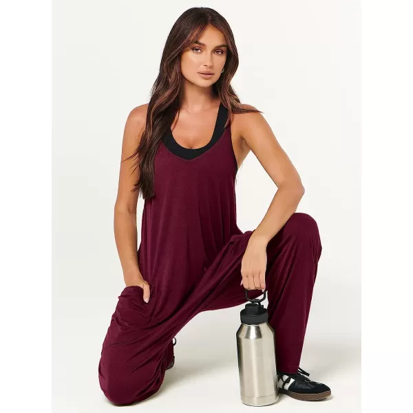 imageANRABESS Womens Casual Loose Sleeveless Jumpsuits Adjustbale Spaghetti Strap V Neck Harem Long Pants Overalls with PocketsBurgundy