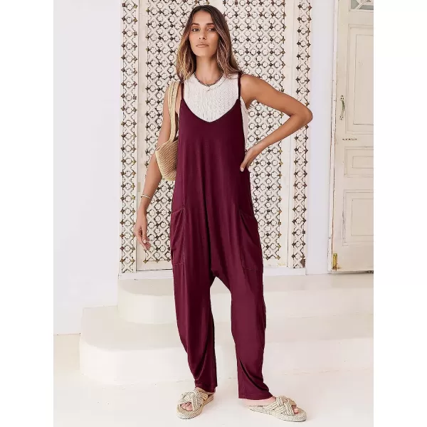 imageANRABESS Womens Casual Loose Sleeveless Jumpsuits Adjustbale Spaghetti Strap V Neck Harem Long Pants Overalls with PocketsBurgundy