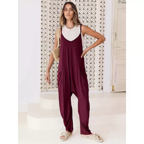 imageANRABESS Womens Casual Loose Sleeveless Jumpsuits Adjustbale Spaghetti Strap V Neck Harem Long Pants Overalls with PocketsBurgundy