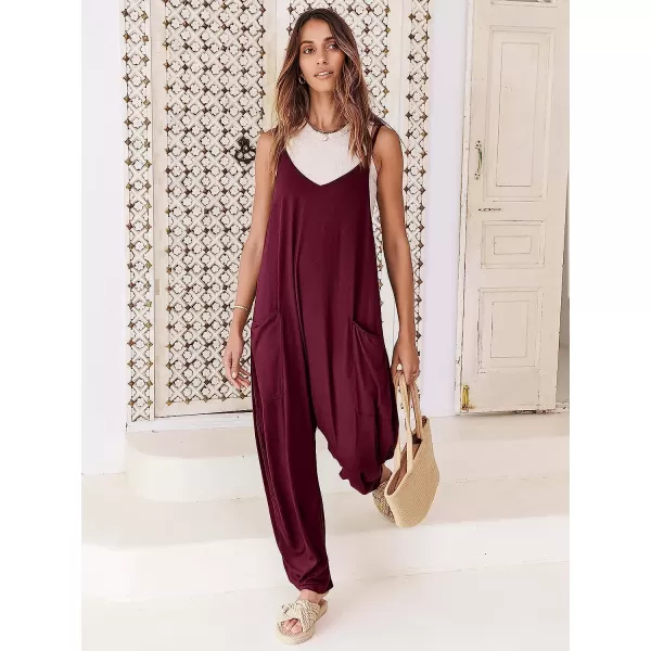 imageANRABESS Womens Casual Loose Sleeveless Jumpsuits Adjustbale Spaghetti Strap V Neck Harem Long Pants Overalls with PocketsBurgundy