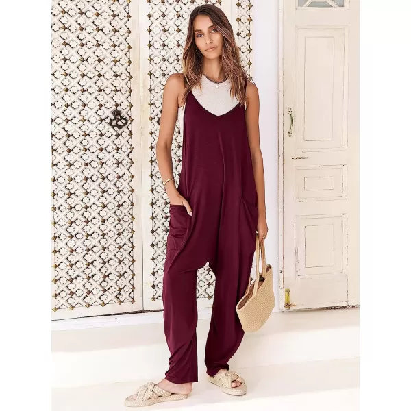 imageANRABESS Womens Casual Loose Sleeveless Jumpsuits Adjustbale Spaghetti Strap V Neck Harem Long Pants Overalls with PocketsBurgundy