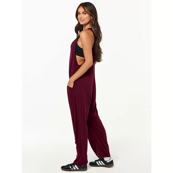 imageANRABESS Womens Casual Loose Sleeveless Jumpsuits Adjustbale Spaghetti Strap V Neck Harem Long Pants Overalls with PocketsBurgundy