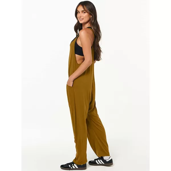 imageANRABESS Womens Casual Loose Sleeveless Jumpsuits Adjustbale Spaghetti Strap V Neck Harem Long Pants Overalls with PocketsCaramel