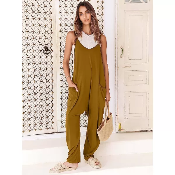 imageANRABESS Womens Casual Loose Sleeveless Jumpsuits Adjustbale Spaghetti Strap V Neck Harem Long Pants Overalls with PocketsCaramel