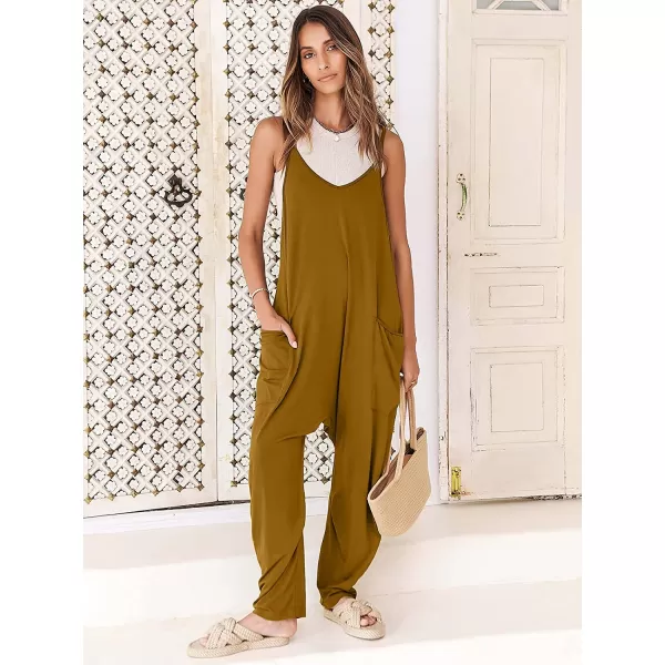 imageANRABESS Womens Casual Loose Sleeveless Jumpsuits Adjustbale Spaghetti Strap V Neck Harem Long Pants Overalls with PocketsCaramel