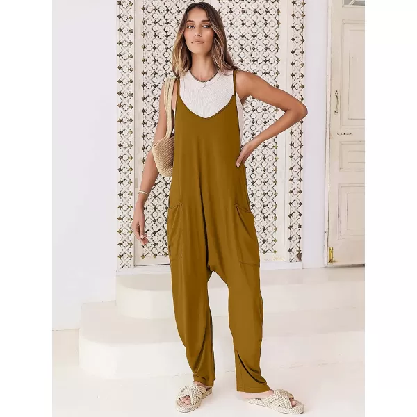 imageANRABESS Womens Casual Loose Sleeveless Jumpsuits Adjustbale Spaghetti Strap V Neck Harem Long Pants Overalls with PocketsCaramel