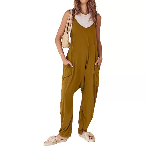 imageANRABESS Womens Casual Loose Sleeveless Jumpsuits Adjustbale Spaghetti Strap V Neck Harem Long Pants Overalls with PocketsCaramel