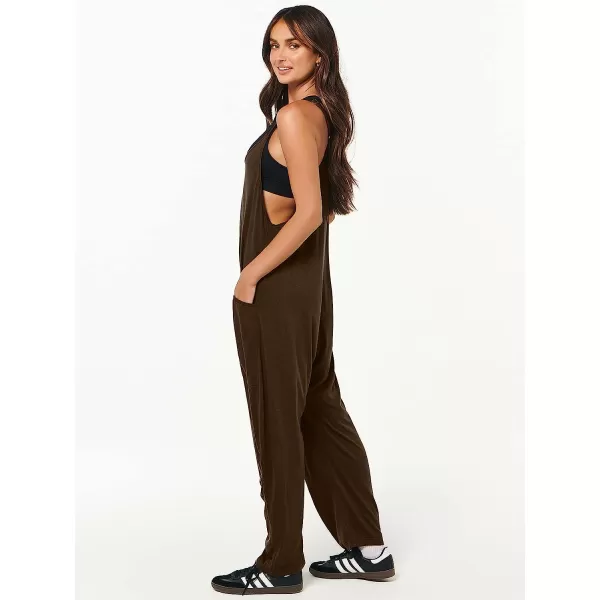 imageANRABESS Womens Casual Loose Sleeveless Jumpsuits Adjustbale Spaghetti Strap V Neck Harem Long Pants Overalls with PocketsCoffee