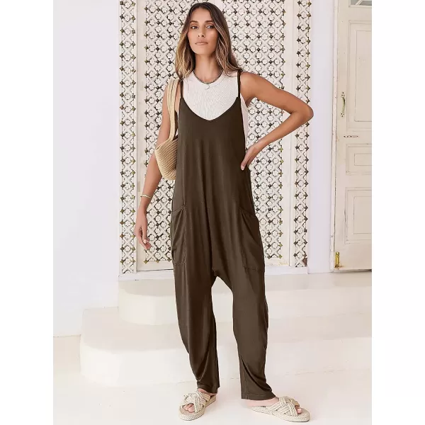 imageANRABESS Womens Casual Loose Sleeveless Jumpsuits Adjustbale Spaghetti Strap V Neck Harem Long Pants Overalls with PocketsCoffee